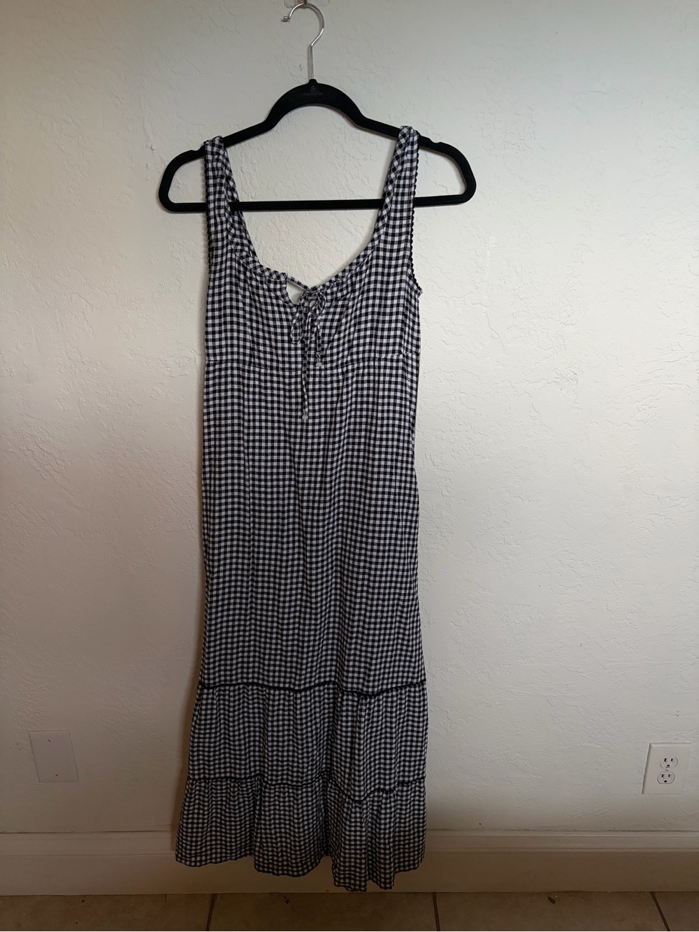 Black & White Gingham Tie-Front Maxi Dress